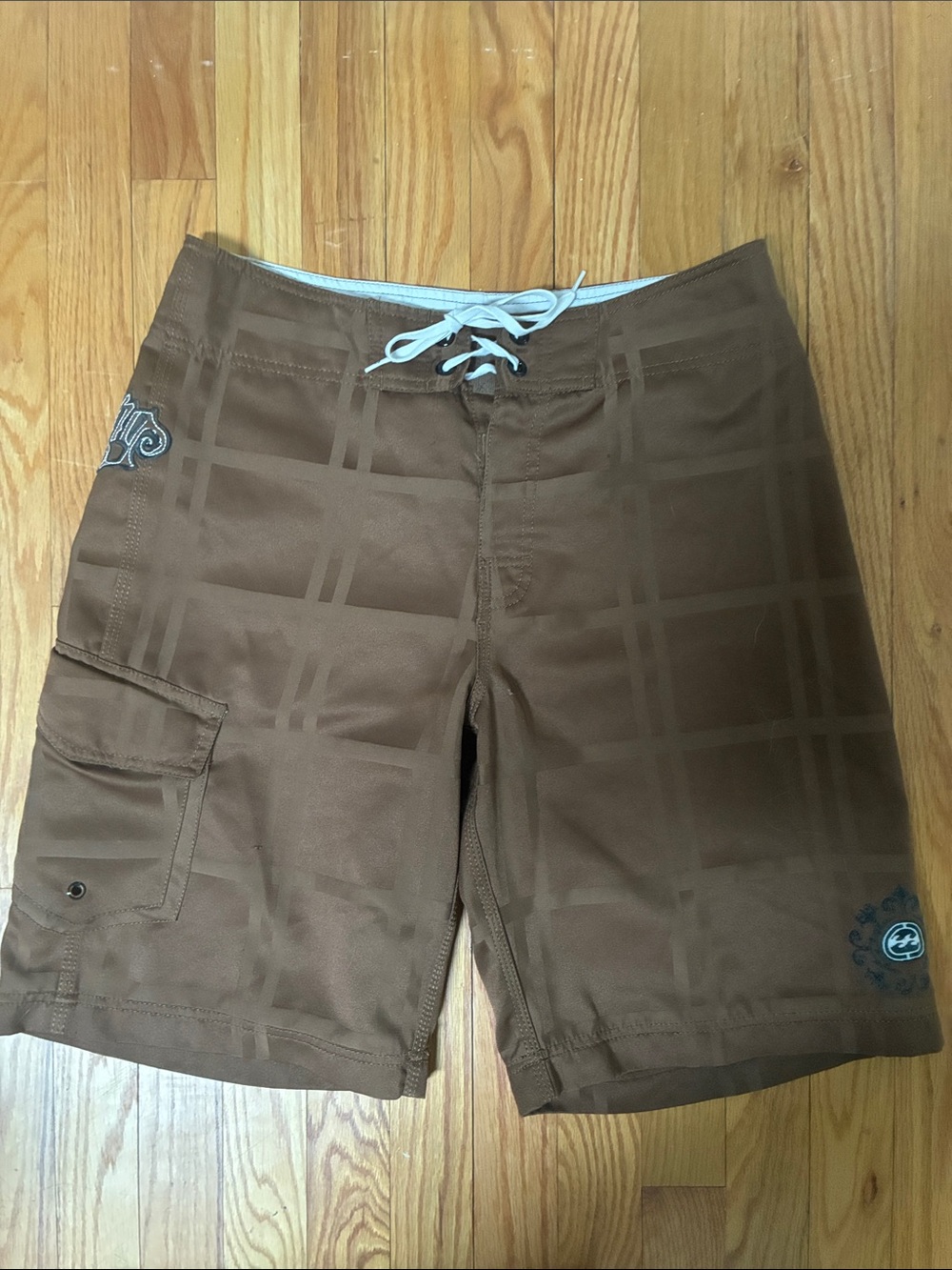 Billabong Brown Plaid Men's Boardshorts with Lace-Up Waist